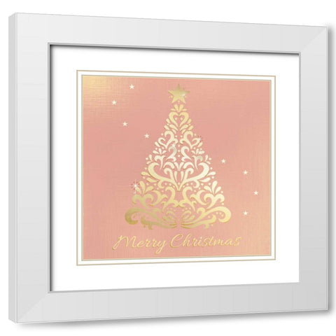 Merry Christmas Ornate Tree White Modern Wood Framed Art Print with Double Matting by Allen, Kimberly