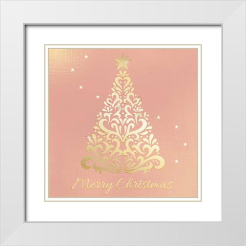 Merry Christmas Ornate Tree White Modern Wood Framed Art Print with Double Matting by Allen, Kimberly