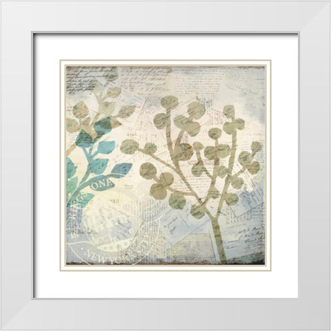 Botanical Postale 1 White Modern Wood Framed Art Print with Double Matting by Allen, Kimberly