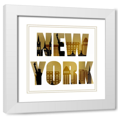 Golden New York Square White Modern Wood Framed Art Print with Double Matting by Allen, Kimberly