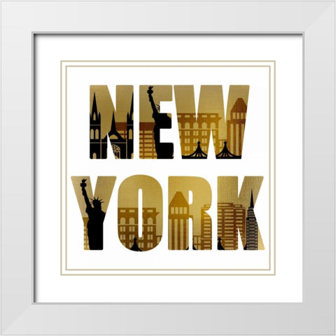 Golden New York Square White Modern Wood Framed Art Print with Double Matting by Allen, Kimberly