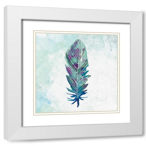 Feathered Blues 3 White Modern Wood Framed Art Print with Double Matting by Allen, Kimberly