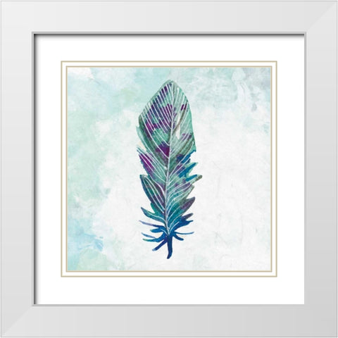 Feathered Blues 3 White Modern Wood Framed Art Print with Double Matting by Allen, Kimberly