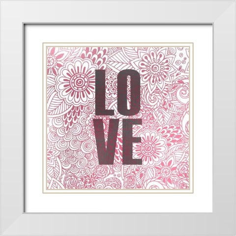 Pink Love White Modern Wood Framed Art Print with Double Matting by Allen, Kimberly