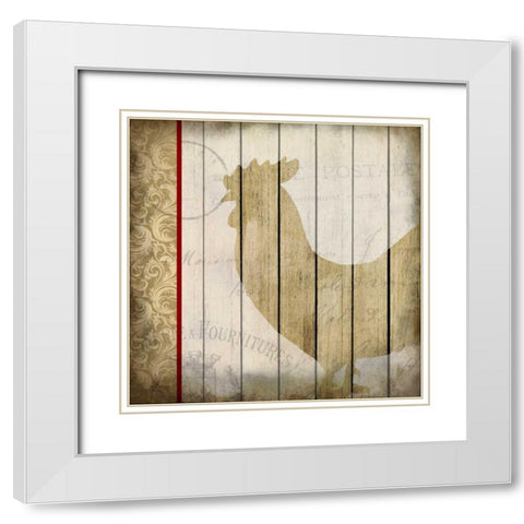 Damask Rooster 1 White Modern Wood Framed Art Print with Double Matting by Allen, Kimberly