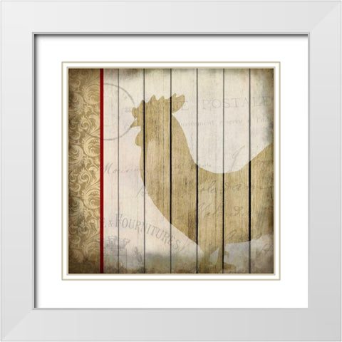 Damask Rooster 1 White Modern Wood Framed Art Print with Double Matting by Allen, Kimberly