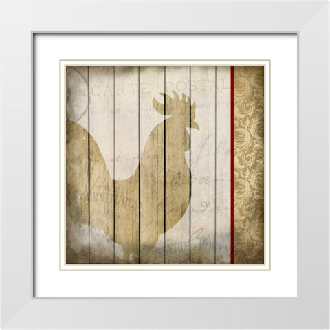 Damask Rooster 2 White Modern Wood Framed Art Print with Double Matting by Allen, Kimberly