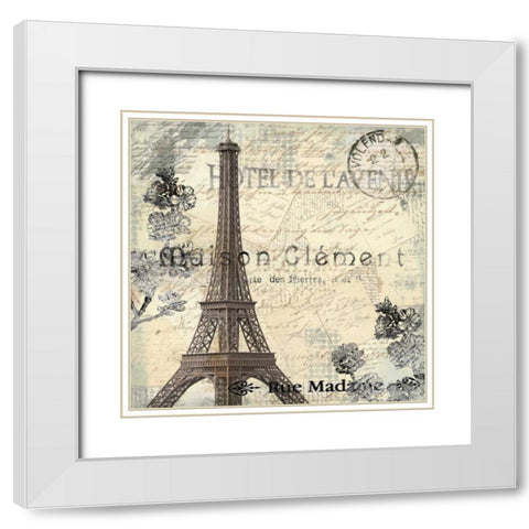Paris Carte Postale 1 White Modern Wood Framed Art Print with Double Matting by Allen, Kimberly