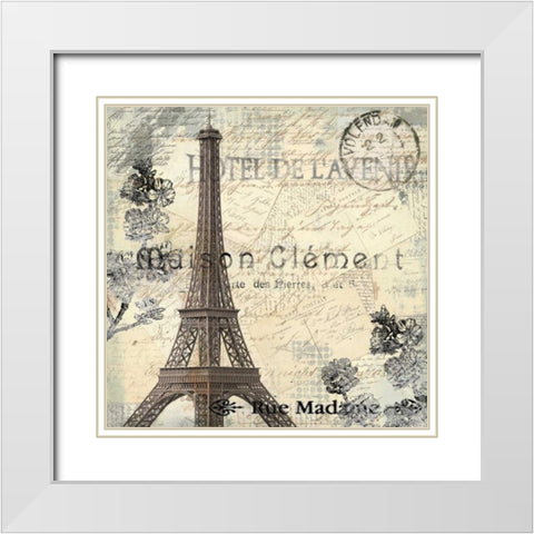 Paris Carte Postale 1 White Modern Wood Framed Art Print with Double Matting by Allen, Kimberly