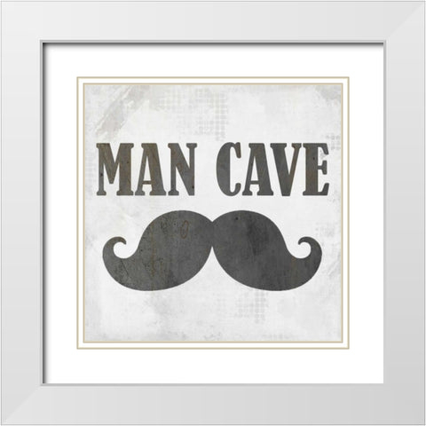 Man Cave Mustache White Modern Wood Framed Art Print with Double Matting by Allen, Kimberly