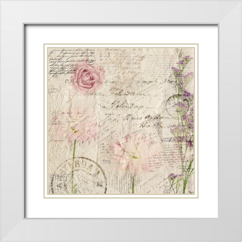 Carte Postal Florals 2 White Modern Wood Framed Art Print with Double Matting by Allen, Kimberly