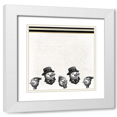 Black and White Snowmen White Modern Wood Framed Art Print with Double Matting by Kimberly, Allen