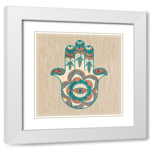 Henna Hand White Modern Wood Framed Art Print with Double Matting by Kimberly, Allen
