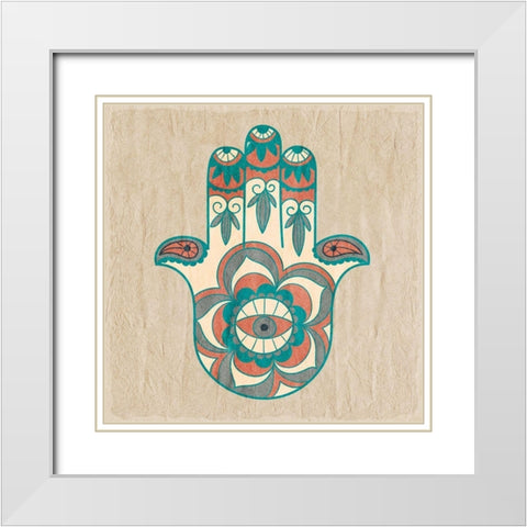 Henna Hand White Modern Wood Framed Art Print with Double Matting by Kimberly, Allen
