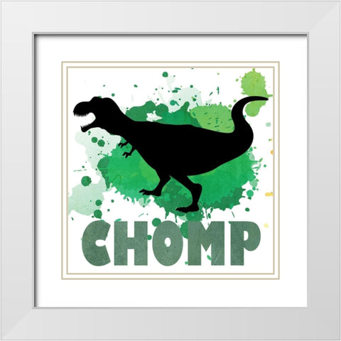 Dino Chomp White Modern Wood Framed Art Print with Double Matting by Kimberly, Allen