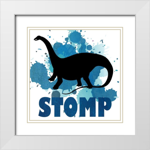 Dino Stomp White Modern Wood Framed Art Print with Double Matting by Kimberly, Allen