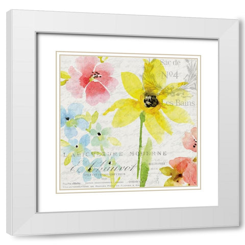 French Floral 1 White Modern Wood Framed Art Print with Double Matting by Allen, Kimberly
