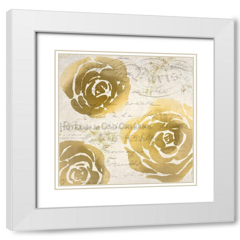 Golden Floral 2 White Modern Wood Framed Art Print with Double Matting by Kimberly, Allen