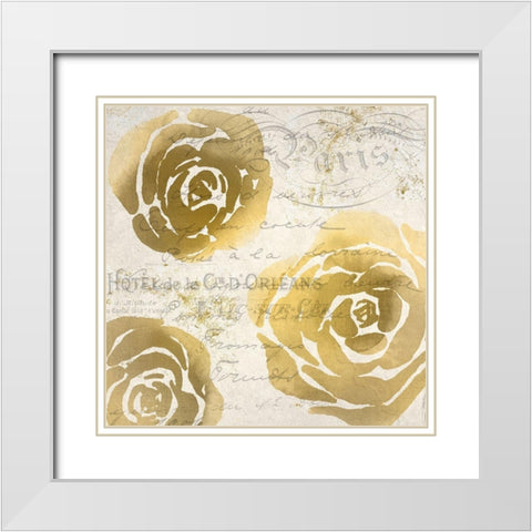 Golden Floral 2 White Modern Wood Framed Art Print with Double Matting by Kimberly, Allen