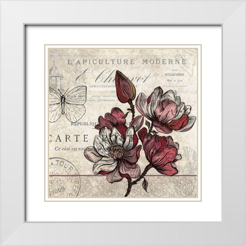 Magnolia Square 1 White Modern Wood Framed Art Print with Double Matting by Kimberly, Allen