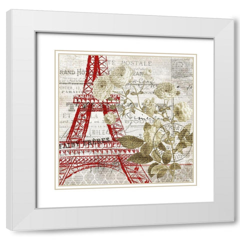 Paris Script Series 4 White Modern Wood Framed Art Print with Double Matting by Kimberly, Allen