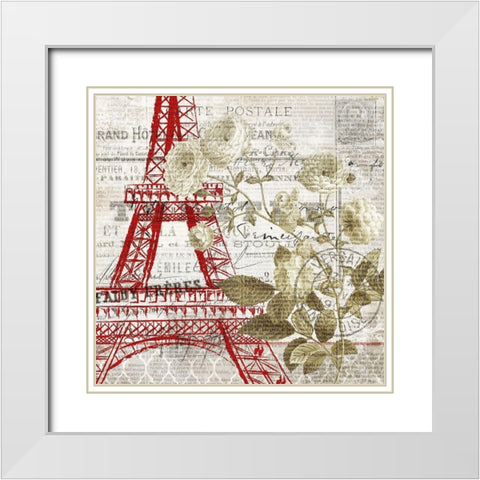 Paris Script Series 4 White Modern Wood Framed Art Print with Double Matting by Kimberly, Allen