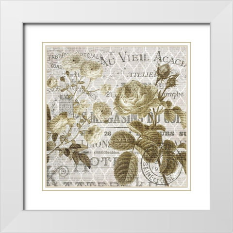 Paris Script Series 5 White Modern Wood Framed Art Print with Double Matting by Kimberly, Allen