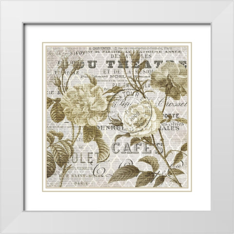Paris Script Series 6 White Modern Wood Framed Art Print with Double Matting by Kimberly, Allen
