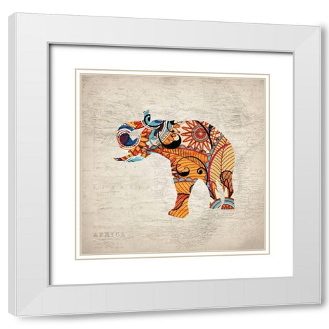 Elephant Orange 1 White Modern Wood Framed Art Print with Double Matting by Kimberly, Allen