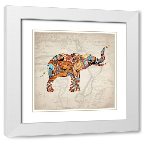 Elephant Orange 3 White Modern Wood Framed Art Print with Double Matting by Kimberly, Allen