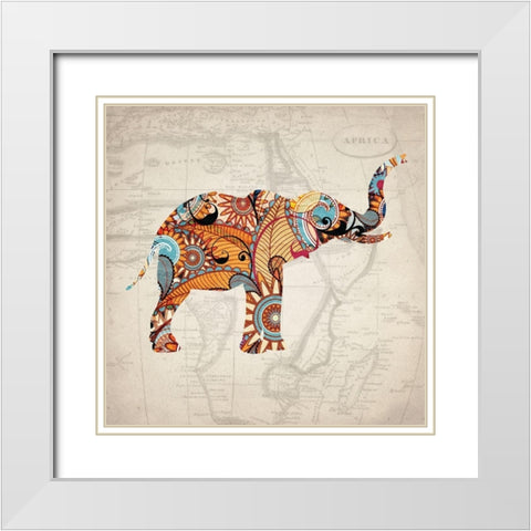 Elephant Orange 3 White Modern Wood Framed Art Print with Double Matting by Kimberly, Allen