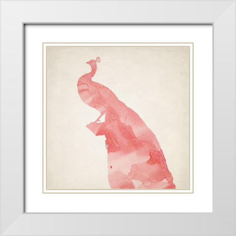 Pink Peacock 3 White Modern Wood Framed Art Print with Double Matting by Kimberly, Allen