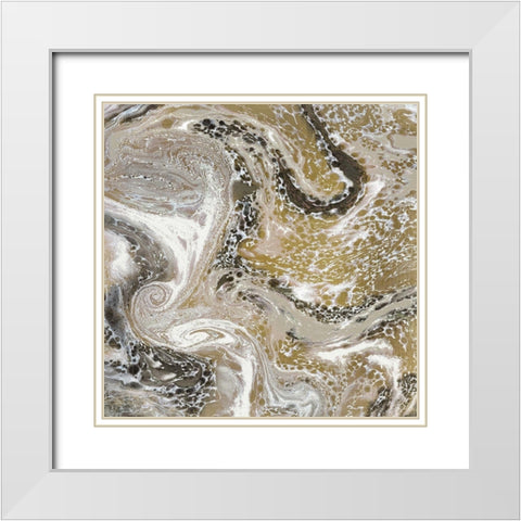 Golden Swirl 1 White Modern Wood Framed Art Print with Double Matting by Kimberly, Allen