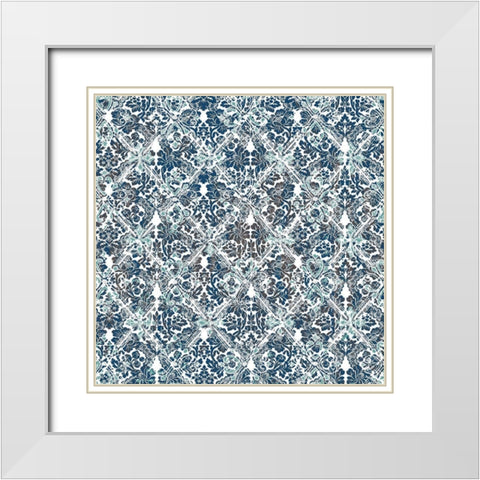 Soft Floral Blue Pattern 3 White Modern Wood Framed Art Print with Double Matting by Kimberly, Allen