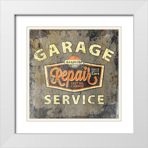 Garage Service White Modern Wood Framed Art Print with Double Matting by Kimberly, Allen