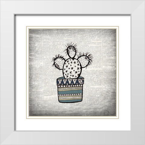 Newspaper Cactus 1 White Modern Wood Framed Art Print with Double Matting by Kimberly, Allen