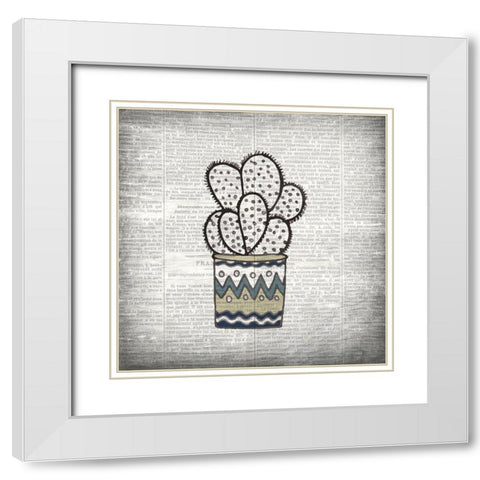 Newspaper Cactus 2 White Modern Wood Framed Art Print with Double Matting by Kimberly, Allen