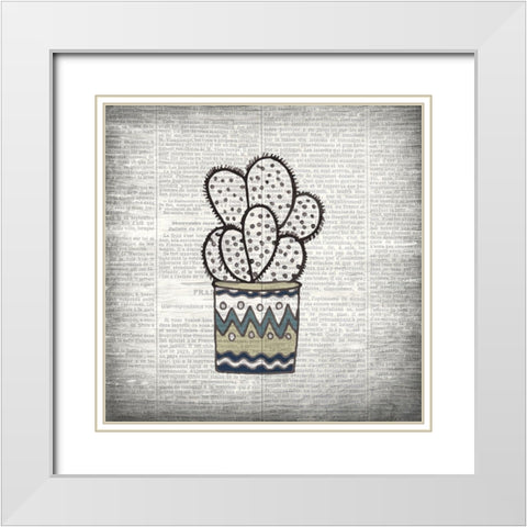 Newspaper Cactus 2 White Modern Wood Framed Art Print with Double Matting by Kimberly, Allen
