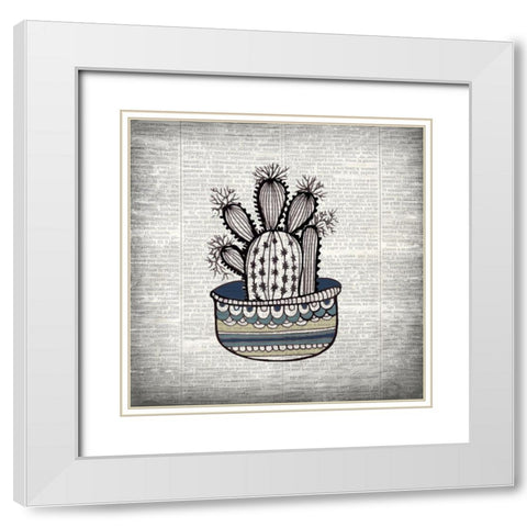 Newspaper Cactus 3 White Modern Wood Framed Art Print with Double Matting by Kimberly, Allen