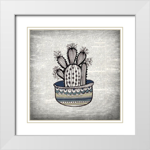 Newspaper Cactus 3 White Modern Wood Framed Art Print with Double Matting by Kimberly, Allen