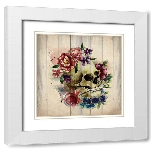 Floral Skull 1 White Modern Wood Framed Art Print with Double Matting by Kimberly, Allen