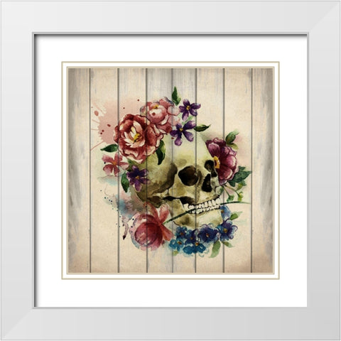 Floral Skull 1 White Modern Wood Framed Art Print with Double Matting by Kimberly, Allen