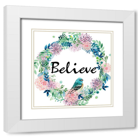 Believe Bird White Modern Wood Framed Art Print with Double Matting by Kimberly, Allen