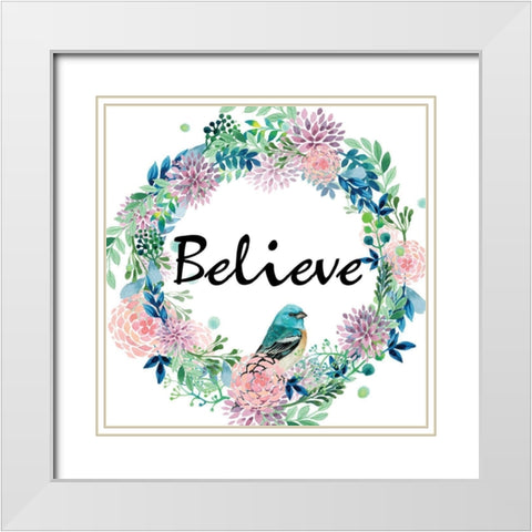 Believe Bird White Modern Wood Framed Art Print with Double Matting by Kimberly, Allen