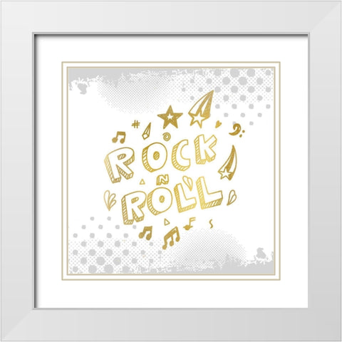Lets Play Gold 5 White Modern Wood Framed Art Print with Double Matting by Kimberly, Allen