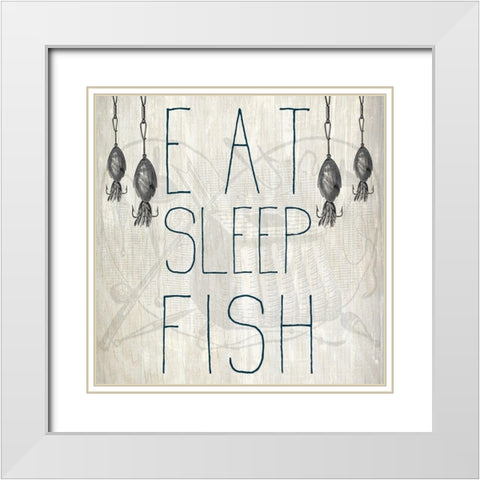 Eat Sleep Fish White Modern Wood Framed Art Print with Double Matting by Kimberly, Allen