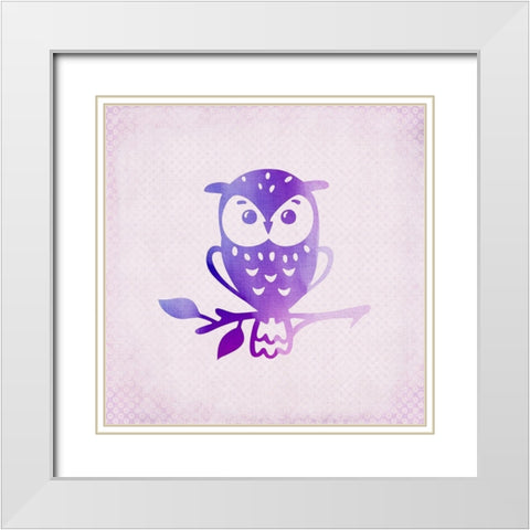Purple Pink Owl 1 White Modern Wood Framed Art Print with Double Matting by Kimberly, Allen