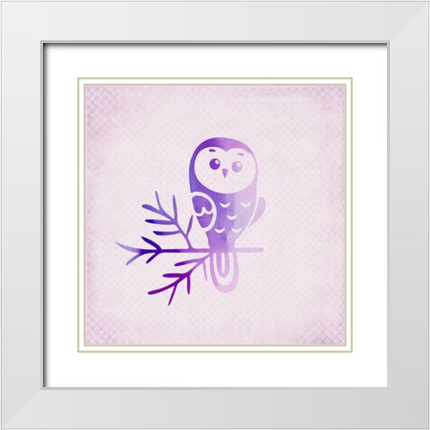 Purple Pink Owl 2 White Modern Wood Framed Art Print with Double Matting by Kimberly, Allen
