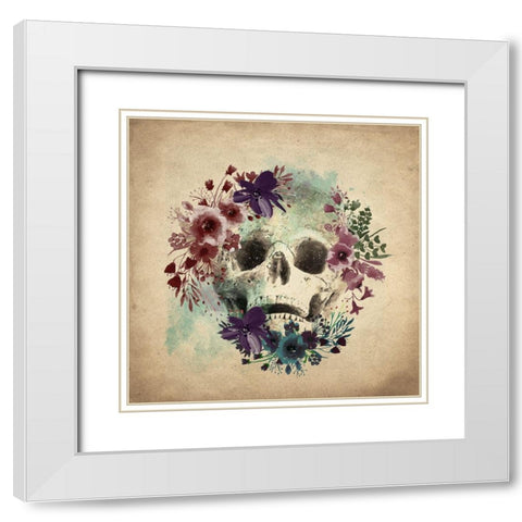 Floral Skull 1 v2 White Modern Wood Framed Art Print with Double Matting by Kimberly, Allen