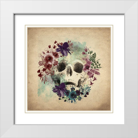 Floral Skull 1 v2 White Modern Wood Framed Art Print with Double Matting by Kimberly, Allen